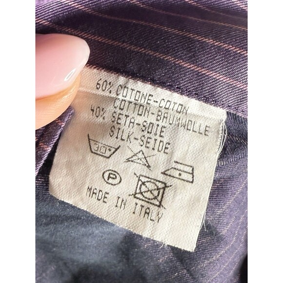 Duncan Quinn Striped Purple Button Down Shirt Cotton Silk Blend Size 17 - Picture 4 of 7